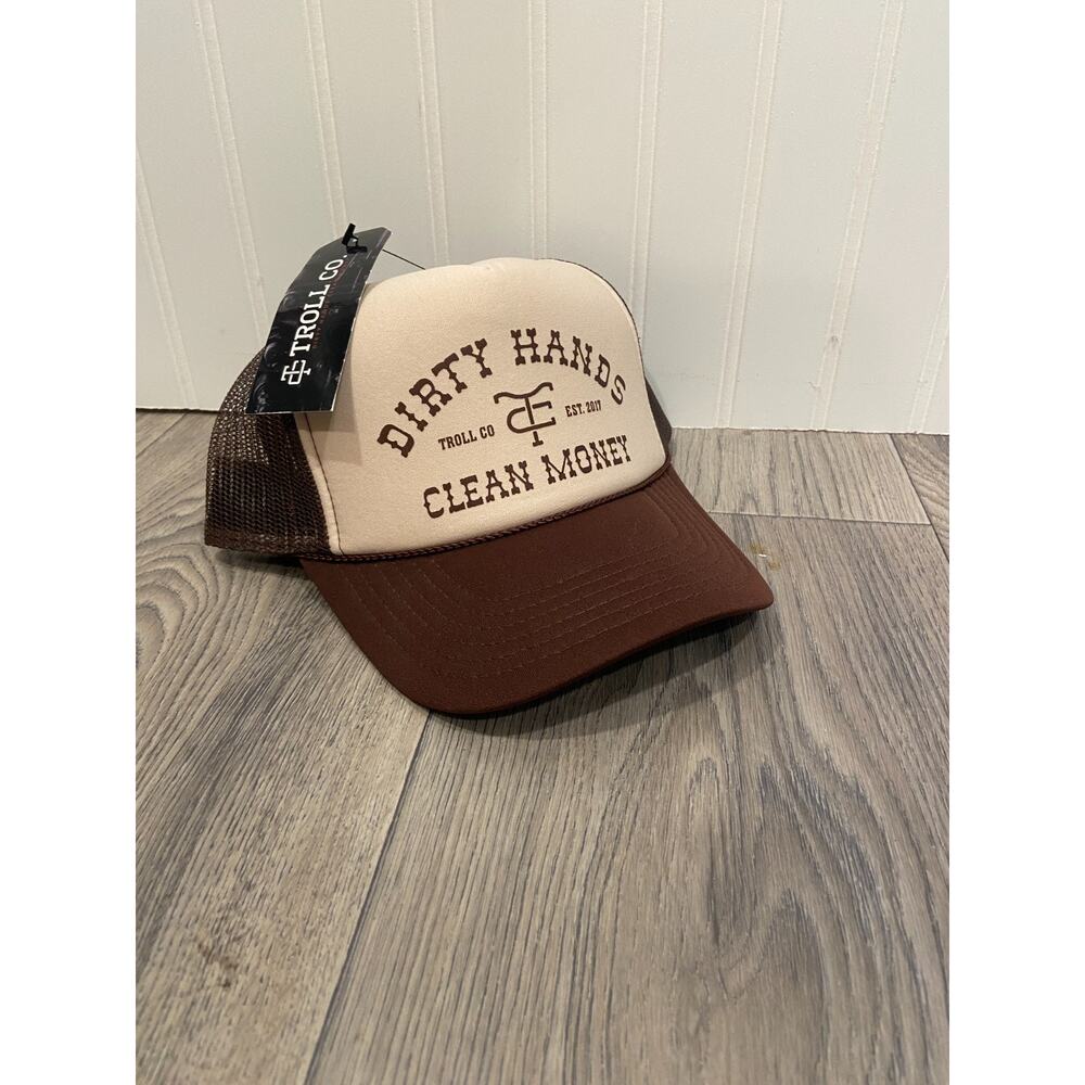 Dirty Hands Clean Money Hat Troll Co. Trucker Style Snapback Brown & Beige